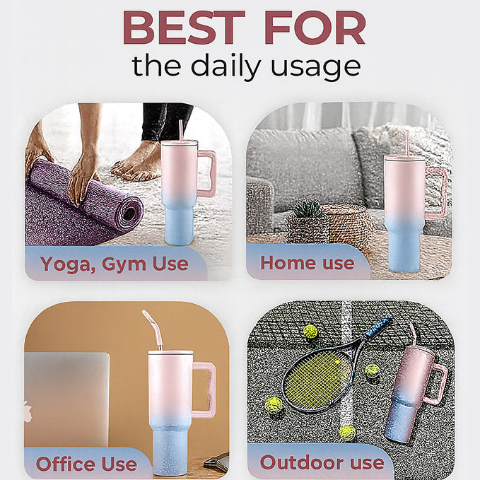 Calin 1200ML Stainless Steel Tumbler | Double Insulated with Handle & 2 Straws | Leak-Proof Hot & Cold Sipper for Coffee, Travel & Home (Bubblegum Frost)