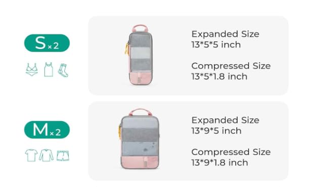 Calin Clothes Bags Set of 2 โ Compression Packing Cubes with Laundry Bag, Travel Organiser for Backpack, Luggage & Suitcase, Space Saver Bags for Travel