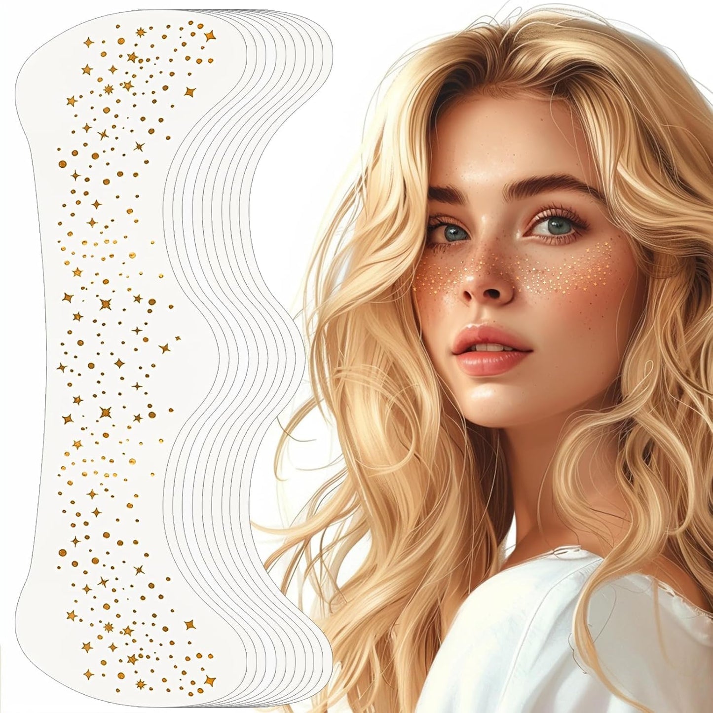 Calin Glitter Freckles Face Tattoo โ Gold Sparkle Freckles Patch for Face, 1 Pc Temporary Makeup Sticker for Women & Girls