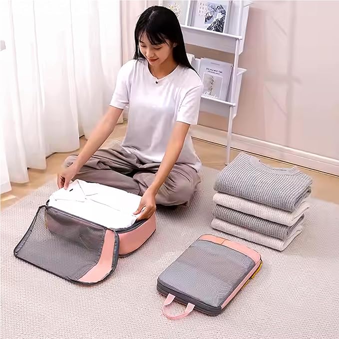 Calin Clothes Bags Set of 2 โ Compression Packing Cubes with Laundry Bag, Travel Organiser for Backpack, Luggage & Suitcase, Space Saver Bags for Travel