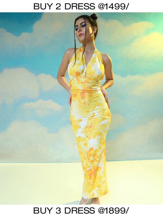Cheekee Sunlit Bloom Halter Dress ☀️🌼